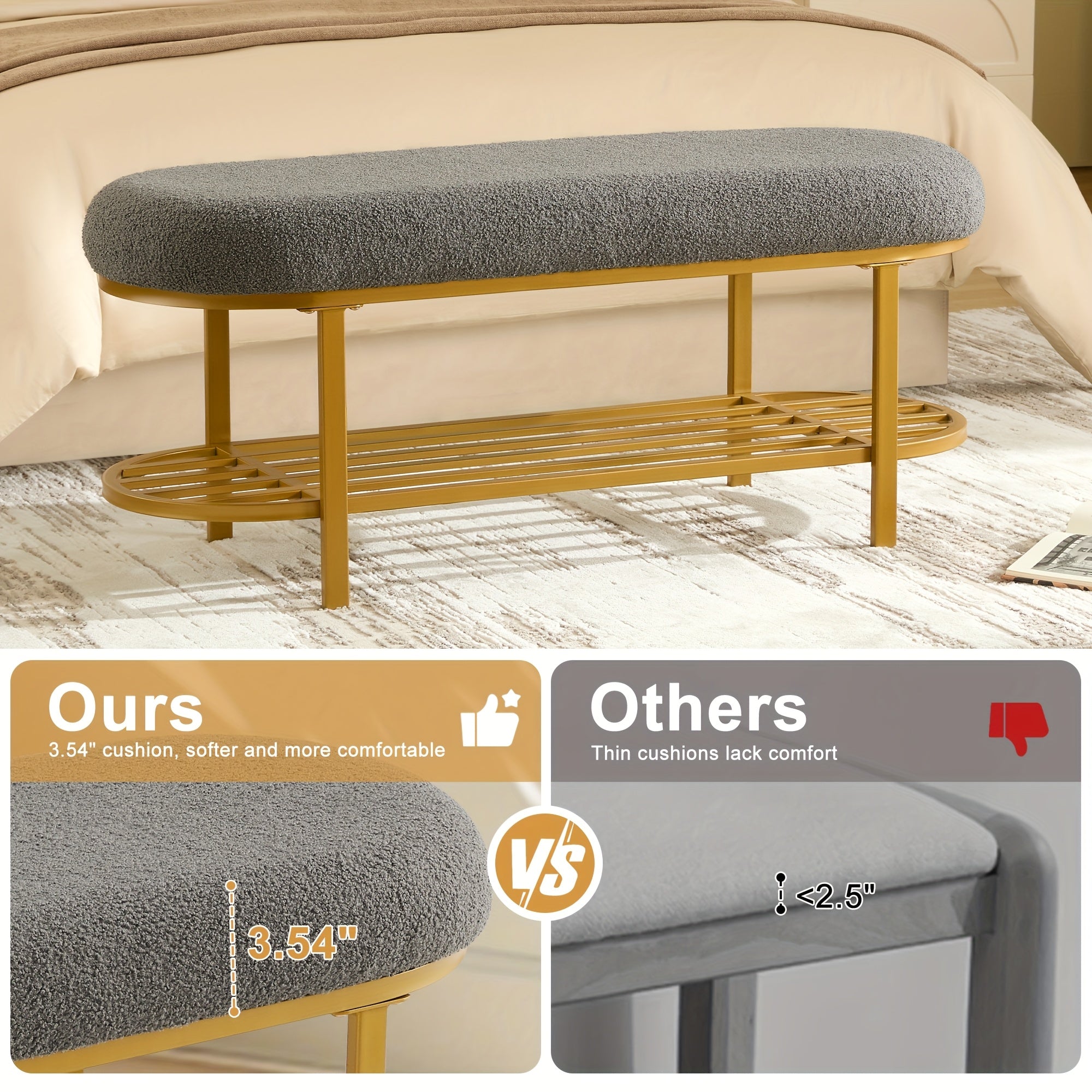 48” Shoe Rack Bench with Seat - 2-Tier & 3-Tier Storage Entryway Furniture, Padded Mid-Century Modern Bench for Hallway, Foyer, Doorway, Compact Shoe Cabinet with Cushioned Seat (No Wood, Easy Assembly)