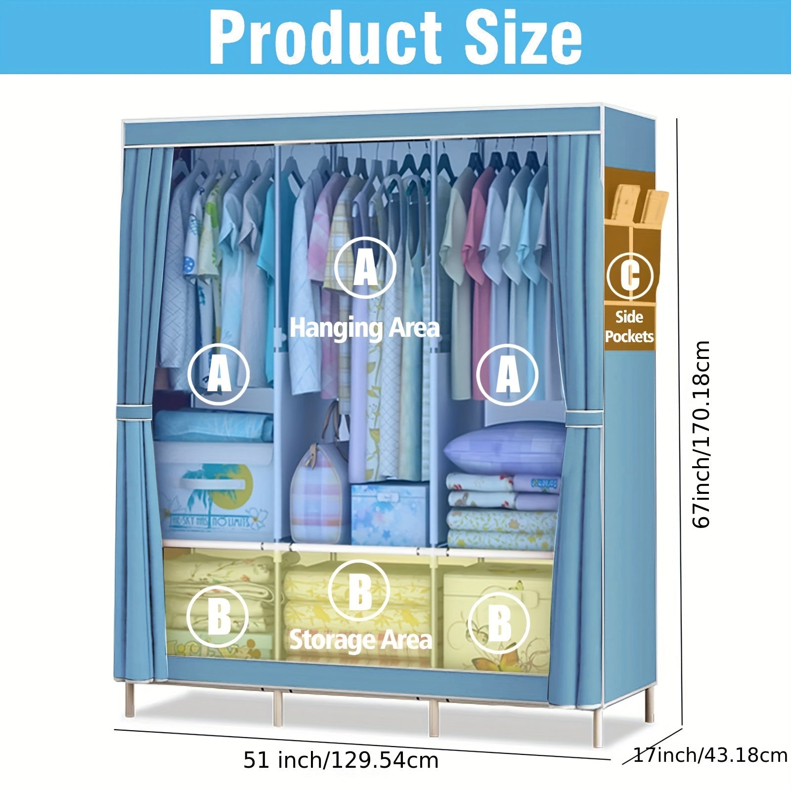 Portable Freestanding Wardrobe Closet Organizer Suitable for Clothes, & - Multifunctional Clothing Rack with Dustproof Cover, Sturdy Frame, Space-Saving Storage for Small Apartments, Dorms, Travel (Modern), Portable Closets