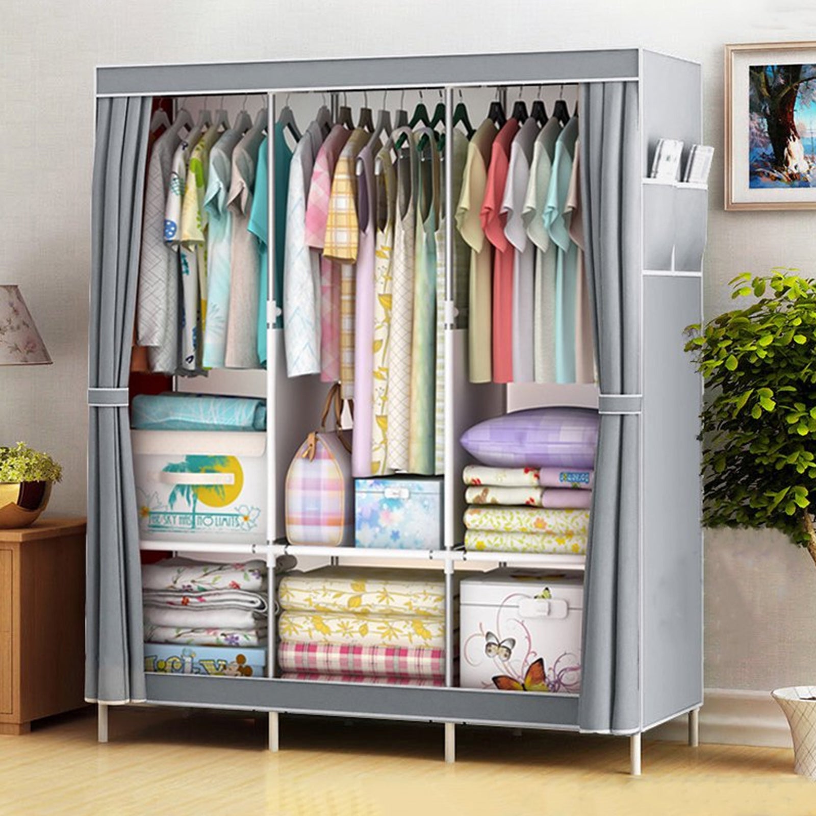 Portable Freestanding Wardrobe Closet Organizer Suitable for Clothes, & - Multifunctional Clothing Rack with Dustproof Cover, Sturdy Frame, Space-Saving Storage for Small Apartments, Dorms, Travel (Modern), Portable Closets