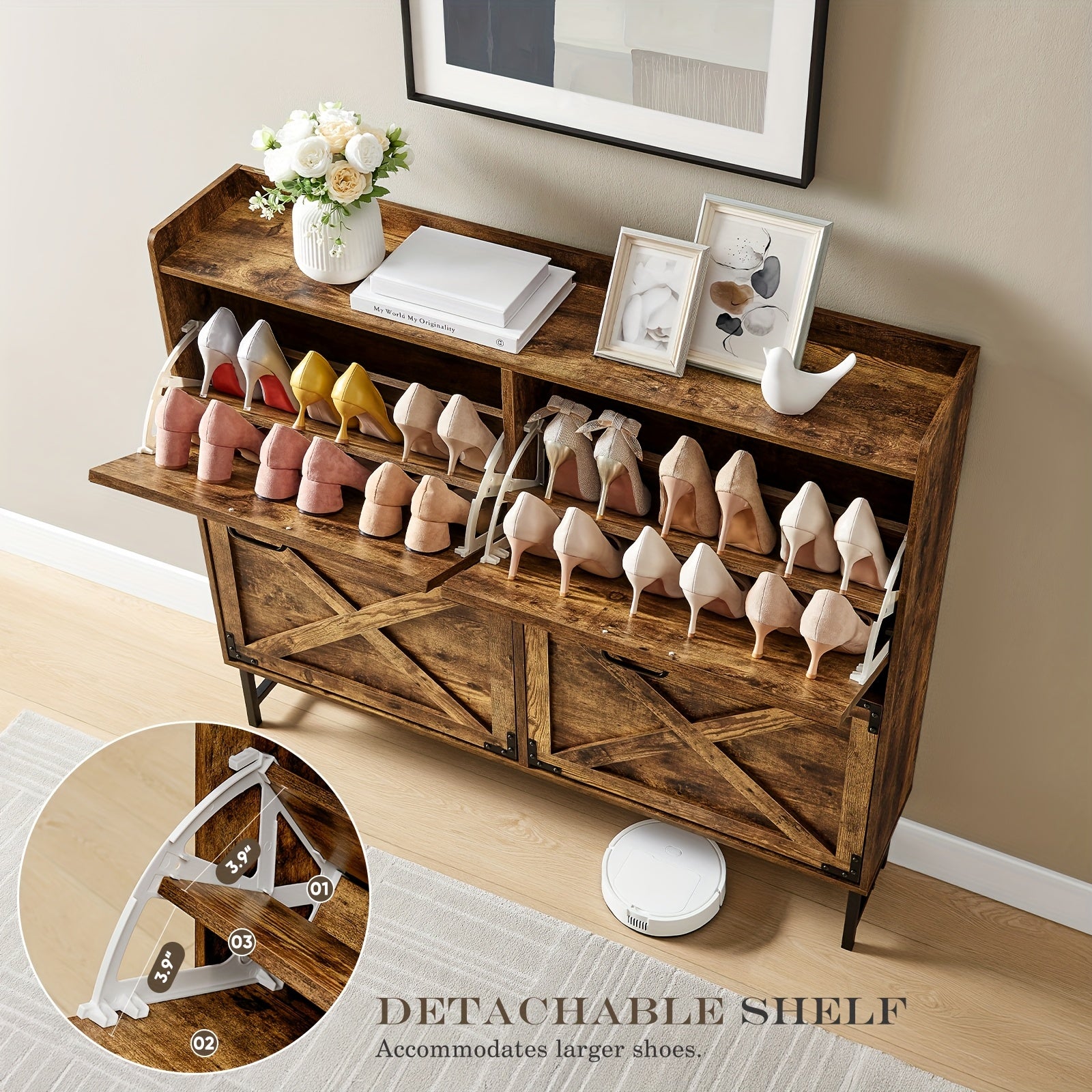 Shoe Storage, Shoe Racks, Shoe Storage Organizer, Cabinet with Doors, Compact Shoe Organizer with 2 Flip Drawers, for Entryway\u002FPorch\u002FLiving Room, Multiple Detachable Sturdy Racks, Perfect Holiday Gift for Home Organization