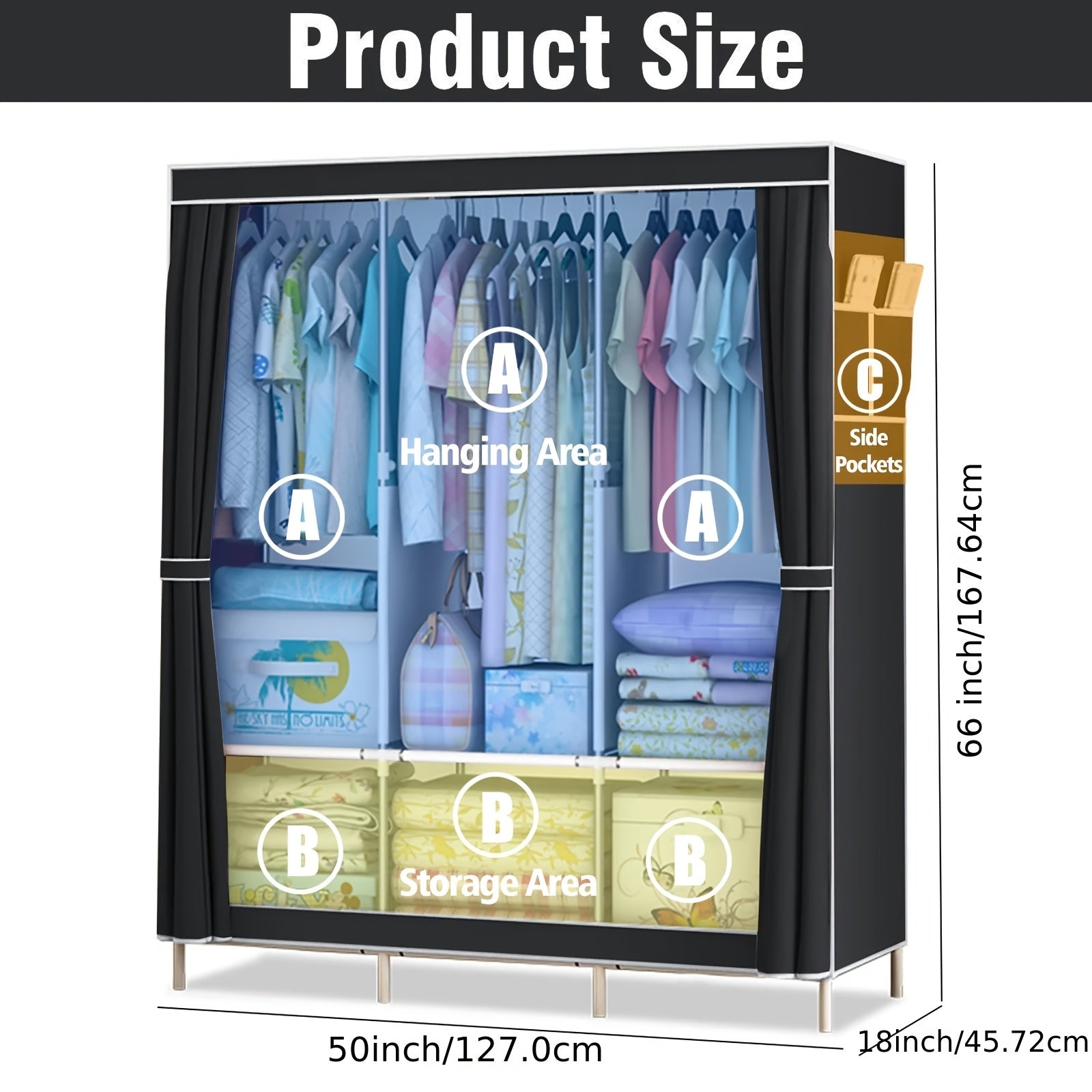 Portable Freestanding Wardrobe Closet Organizer Suitable for Clothes, & - Multifunctional Clothing Rack with Dustproof Cover, Sturdy Frame, Space-Saving Storage for Small Apartments, Dorms, Travel (Modern), Portable Closets