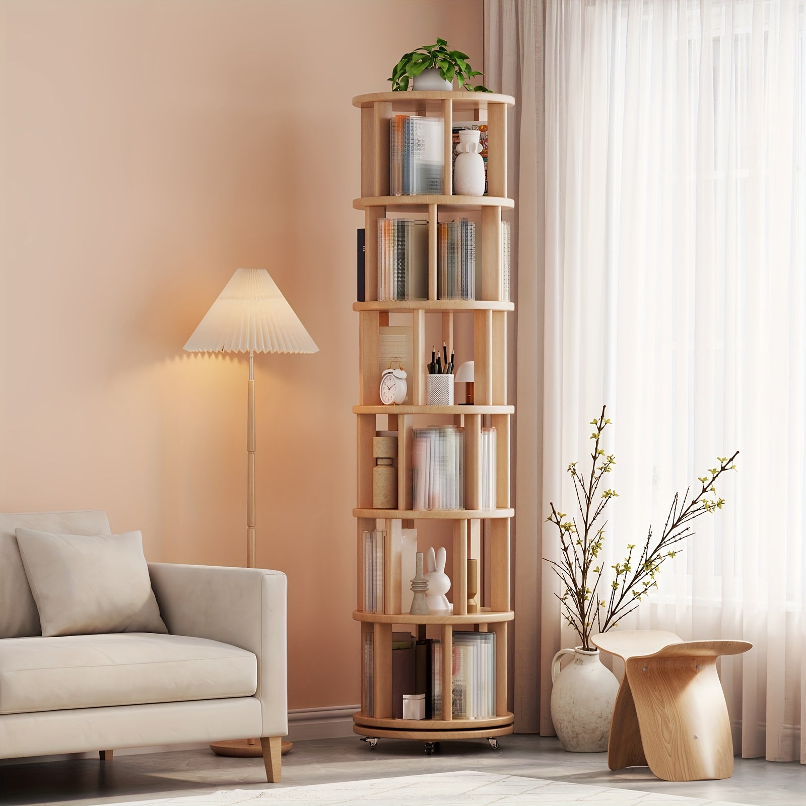 Solid Wood 4\u002F6-Layer Bookshelf Storage Cabinet | 360° Rotatable, Festival-Decorated Living Room Furniture, Time-Limited Special Offers, 3 Styles Available, Suitable for Small Spaces, Christmas Gifts, Black Friday Items