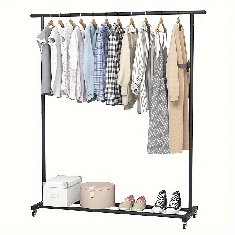 1pc Double-Layer Freestanding Clothes Hanger, Clothes Organizer Storage, Shoe Storage Organizer, Home Decor And Accessories, Saves Space, With Top Rod, Lower Storage And 6 Hooks, Father'S Day