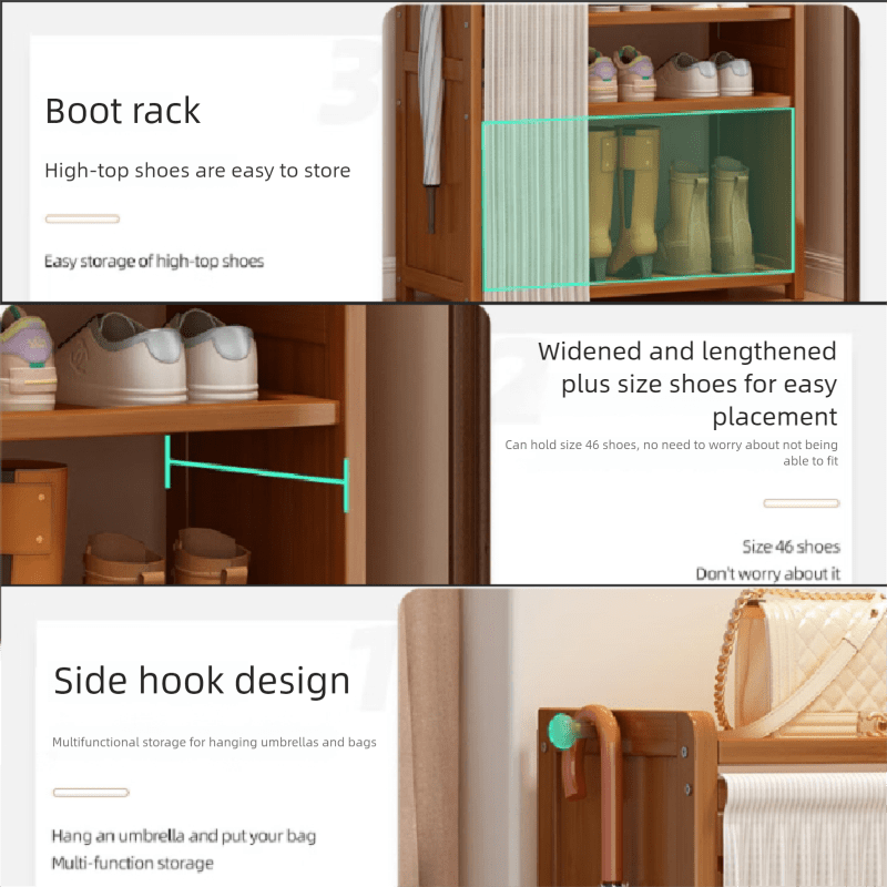 6-Layer Shoe Cabinet | Sturdy Wooden Boot Storage, Narrow Sports Shoe Rack for Front Door Entrance, Corridor, Small Space, Brown Large Capacity with Pine Legs