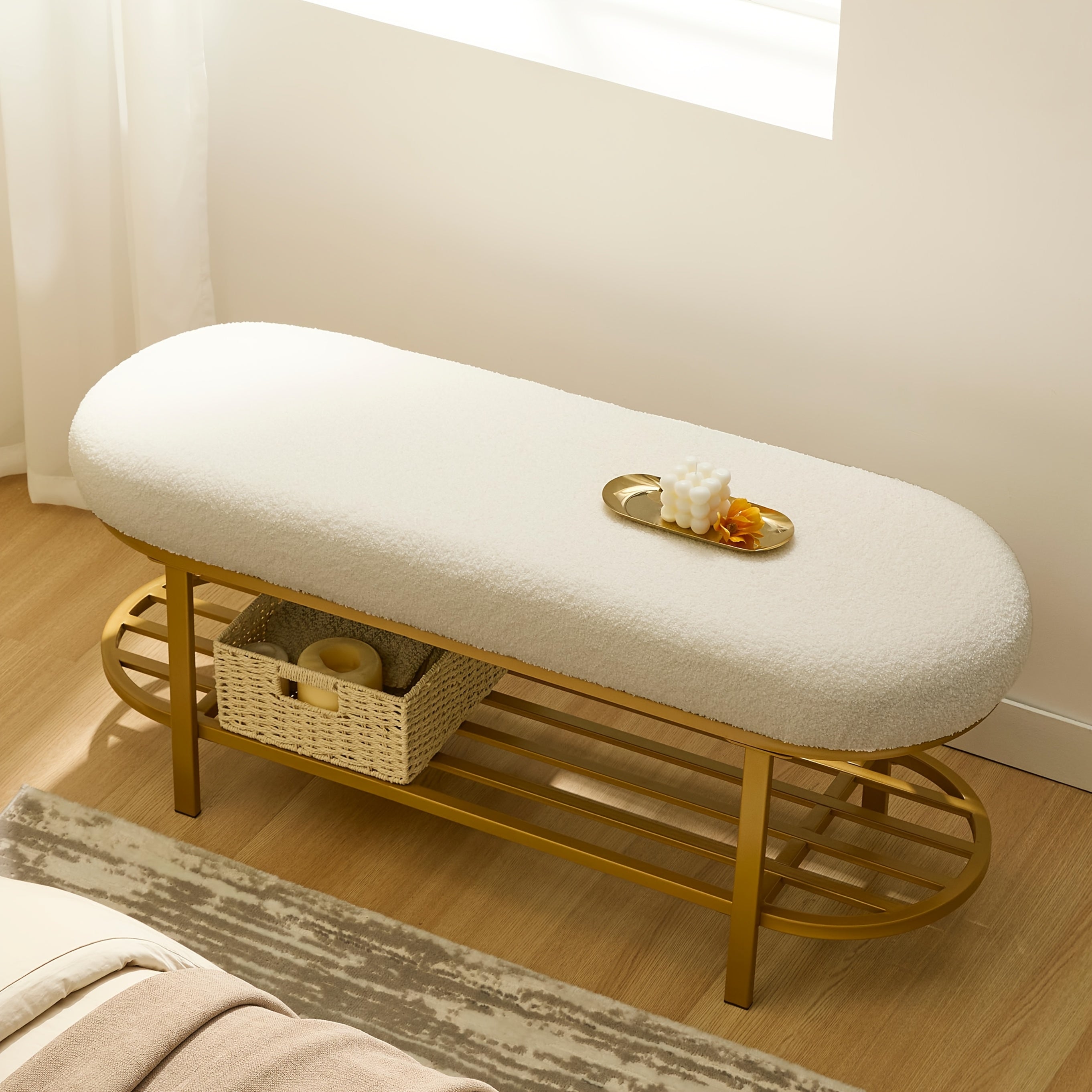 48” Shoe Rack Bench with Seat - 2-Tier & 3-Tier Storage Entryway Furniture, Padded Mid-Century Modern Bench for Hallway, Foyer, Doorway, Compact Shoe Cabinet with Cushioned Seat (No Wood, Easy Assembly)