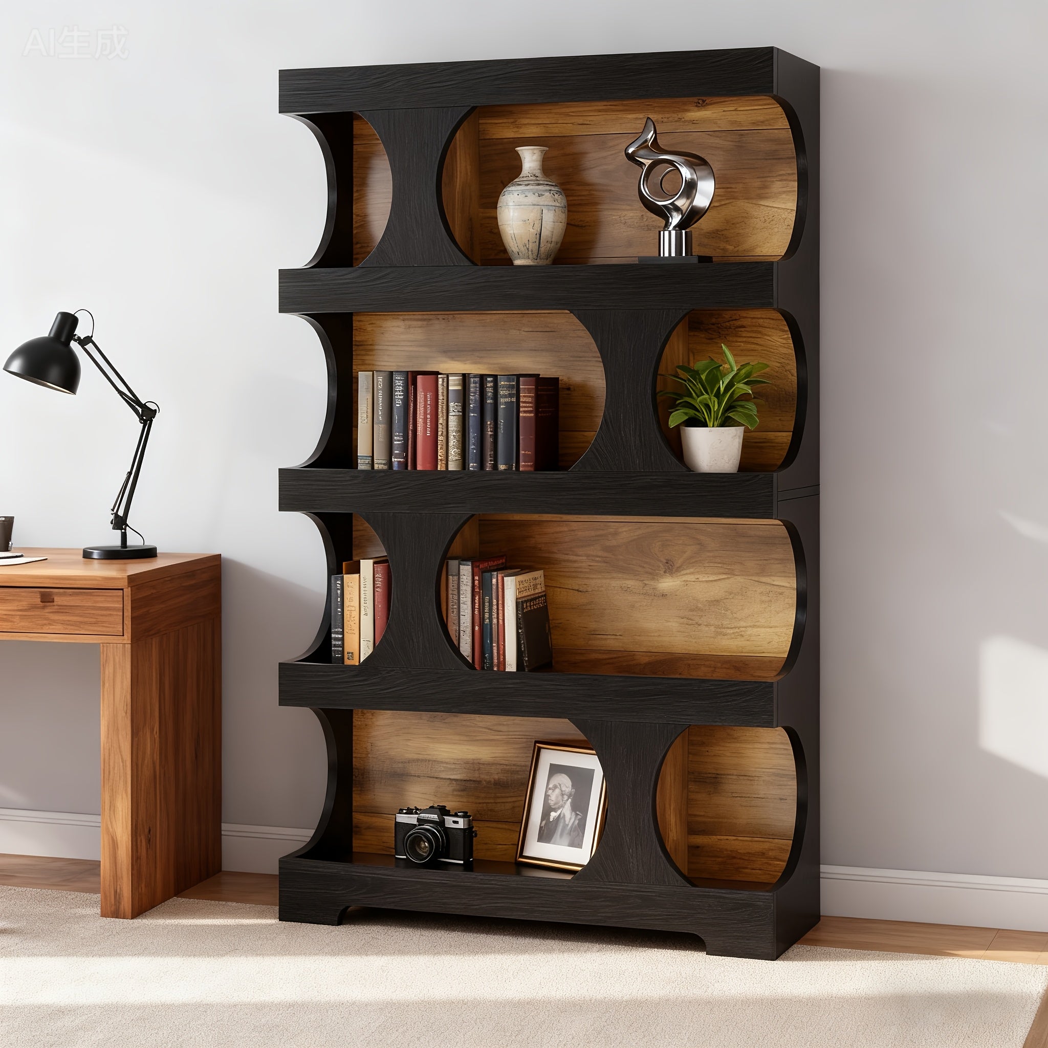 8-Tier Office Bookshelf | Multi-tier Design, Easy and Stylish, Suitable for Study, Bedroom, or Living Room, Hardwood, Freestanding, Painted End, Assembly Required