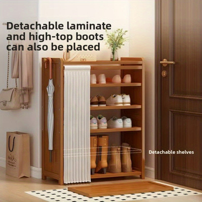 6-Layer Shoe Cabinet | Sturdy Wooden Boot Storage, Narrow Sports Shoe Rack for Front Door Entrance, Corridor, Small Space, Brown Large Capacity with Pine Legs