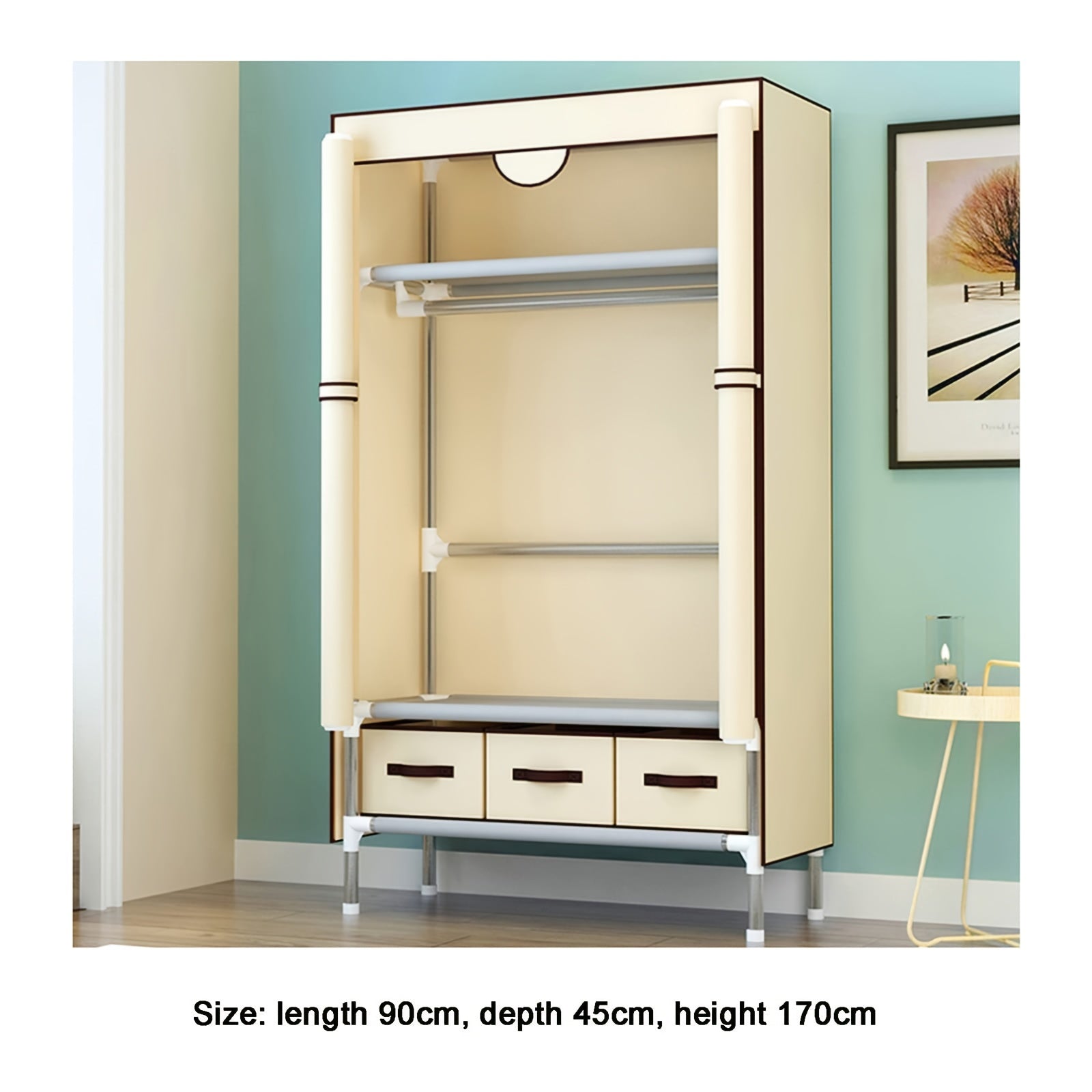 Portable Rolling Door Wardrobe with Hanging Rack & 3-Drawer Storage - Heavy-Duty Freestanding Cloth Cabinet Suitable for Small Spaces, No-Tool Assembly, Compact Mobile Closet (35.4” L X 17.7” W X 67” H), Portable Closets