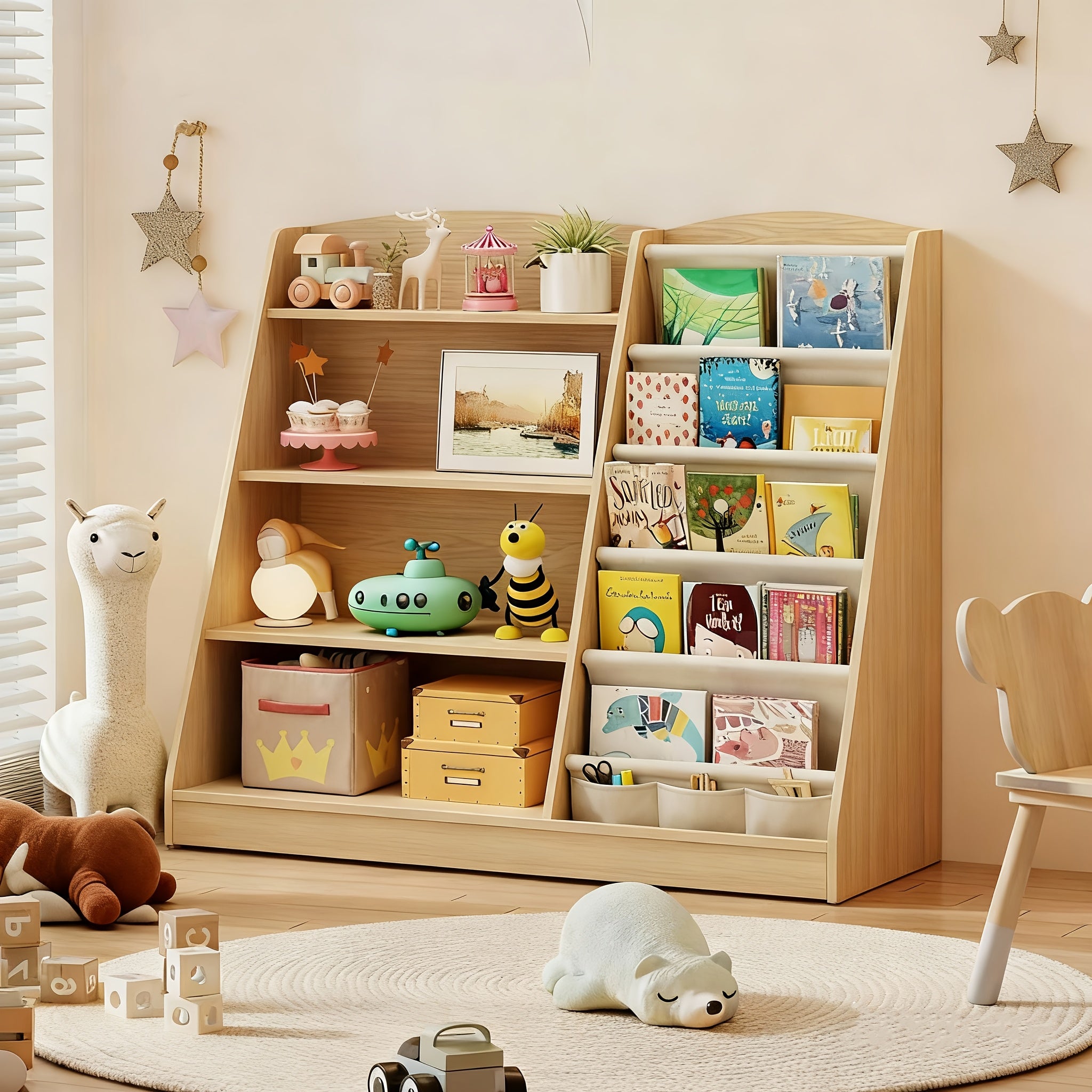 Multi Functional Children's Bookshelf Storage Cabinet, Scattered Book And Toy Storage Rack, Storage Organizer, Six Story Display Cabinet with Bookshelf, Bedroom, Living Room, Game Room, Small Room, Kindergarten, School Storage Rack, Newspaper Rack