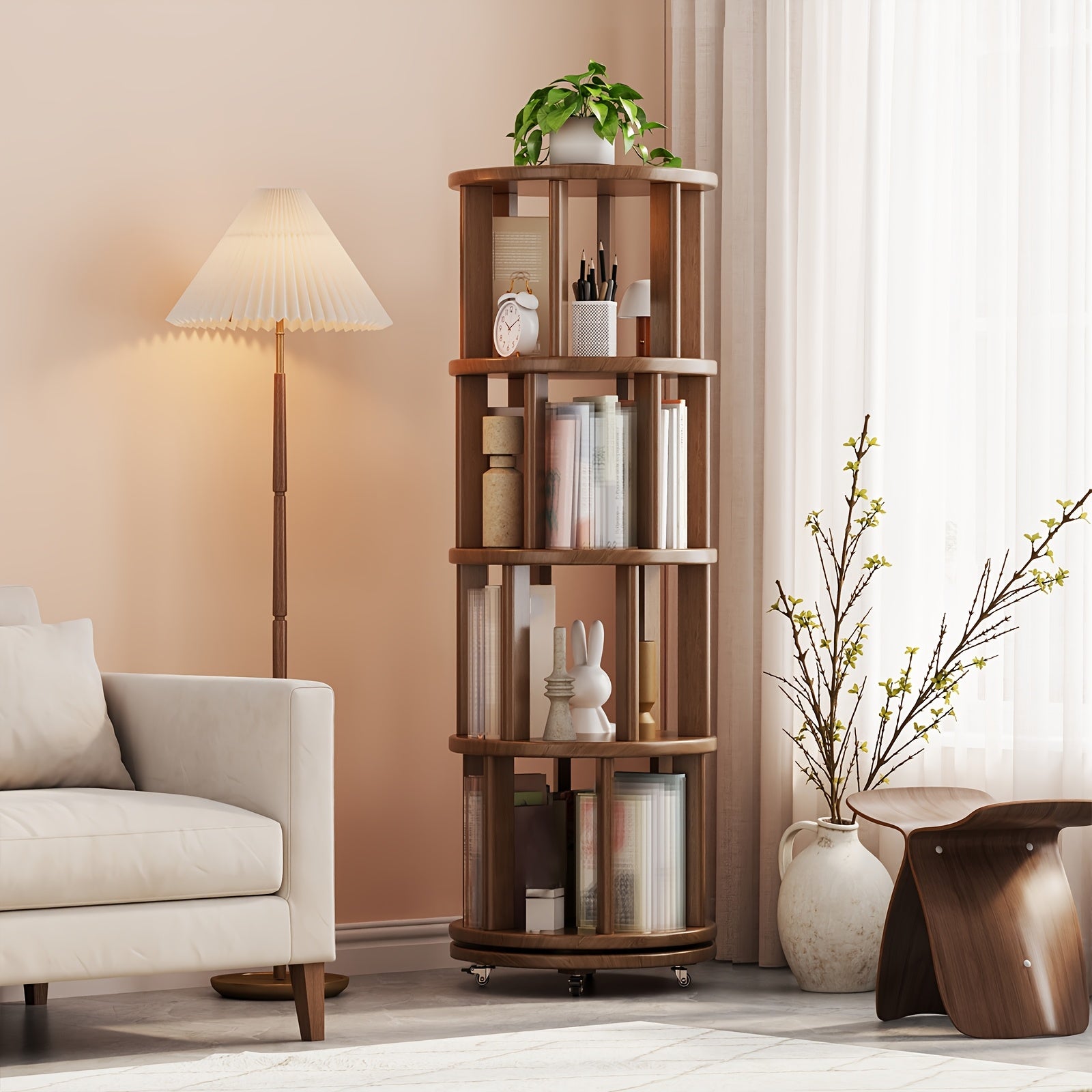 Solid Wood 4\u002F6-Layer Bookshelf Storage Cabinet | 360° Rotatable, Festival-Decorated Living Room Furniture, Time-Limited Special Offers, 3 Styles Available, Suitable for Small Spaces, Christmas Gifts, Black Friday Items