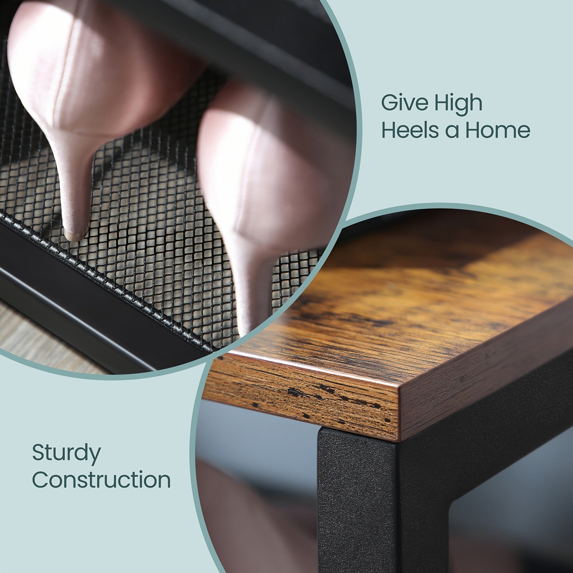 4 Tier Shoe Rack | Shoe Organizer for Closet, Entryway, Holds 16-20 Pairs, Large Capacity with 3 Metal Mesh Shelves, Floor Mount, Wood and Steel Construction by LEDREM