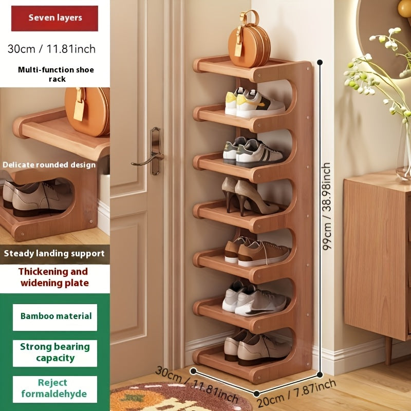 8-Tier Slim Bamboo Shoe Rack | Narrow Vertical Multi-Layer Shoe Organizer | Space-Saving for Entryway, Dorm & Rental Rooms, Apartment Essential, Small Space, Easy Assembly, No Tools, Home Dormitory Door Corner Rental Shoe Cabinet for Various Rooms