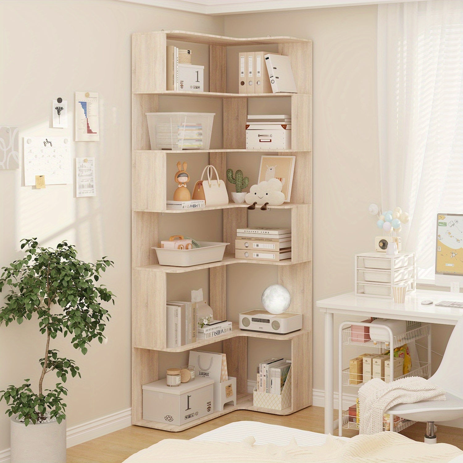 81.9'' Tall Modern 6-Tier Bookshelf - Heavy-Duty Freestanding Bookcase Suitable for Home Office, Living Room, Study - Easy Assembly with Wood Color, Spacious Tall Display Shelves, Design