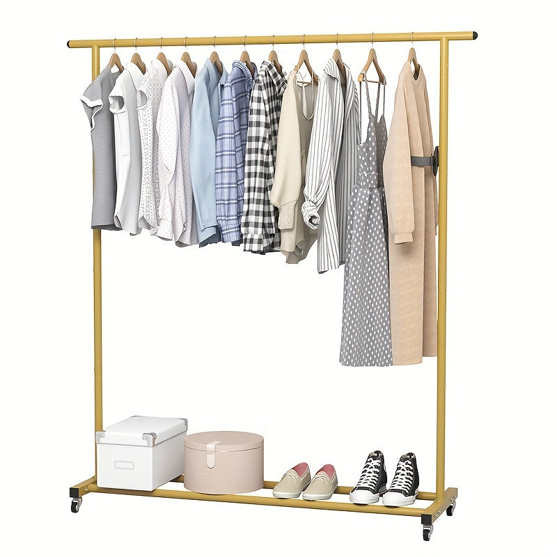 1pc Double-Layer Freestanding Clothes Hanger, Clothes Organizer Storage, Shoe Storage Organizer, Home Decor And Accessories, Saves Space, With Top Rod, Lower Storage And 6 Hooks, Father'S Day
