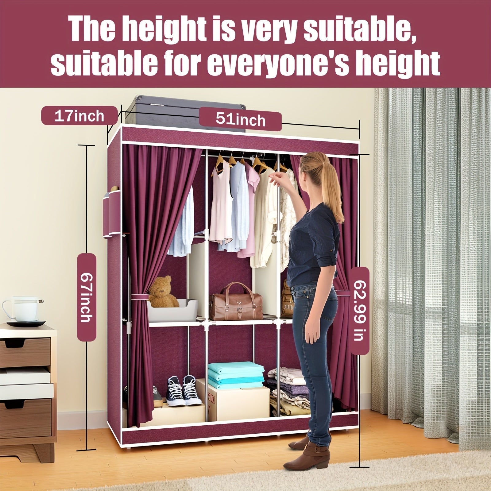 Portable Freestanding Wardrobe Closet Organizer Suitable for Clothes, & - Multifunctional Clothing Rack with Dustproof Cover, Sturdy Frame, Space-Saving Storage for Small Apartments, Dorms, Travel (Modern), Portable Closets