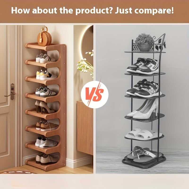 8-Tier Slim Bamboo Shoe Rack | Narrow Vertical Multi-Layer Shoe Organizer | Space-Saving for Entryway, Dorm & Rental Rooms, Apartment Essential, Small Space, Easy Assembly, No Tools, Home Dormitory Door Corner Rental Shoe Cabinet for Various Rooms