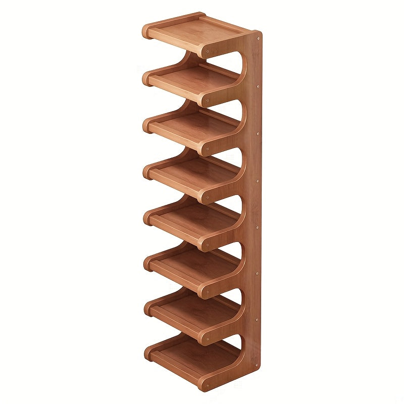 8-Tier Slim Bamboo Shoe Rack | Narrow Vertical Multi-Layer Shoe Organizer | Space-Saving for Entryway, Dorm & Rental Rooms, Apartment Essential, Small Space, Easy Assembly, No Tools, Home Dormitory Door Corner Rental Shoe Cabinet for Various Rooms