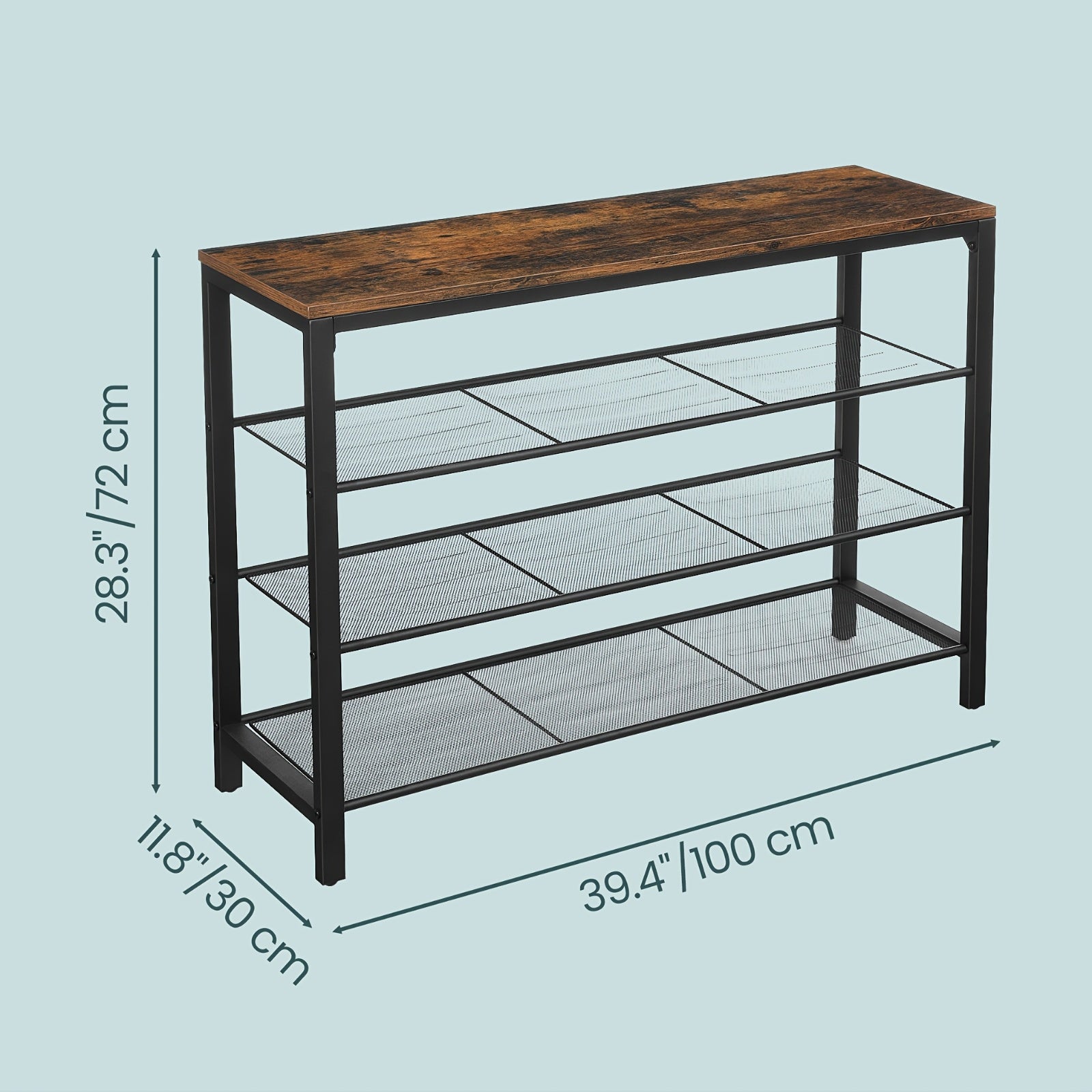 4 Tier Shoe Rack | Shoe Organizer for Closet, Entryway, Holds 16-20 Pairs, Large Capacity with 3 Metal Mesh Shelves, Floor Mount, Wood and Steel Construction by LEDREM