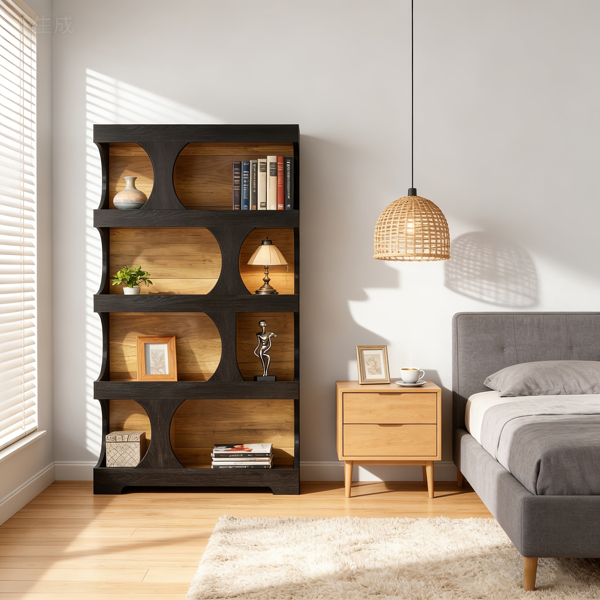 8-Tier Office Bookshelf | Multi-tier Design, Easy and Stylish, Suitable for Study, Bedroom, or Living Room, Hardwood, Freestanding, Painted End, Assembly Required