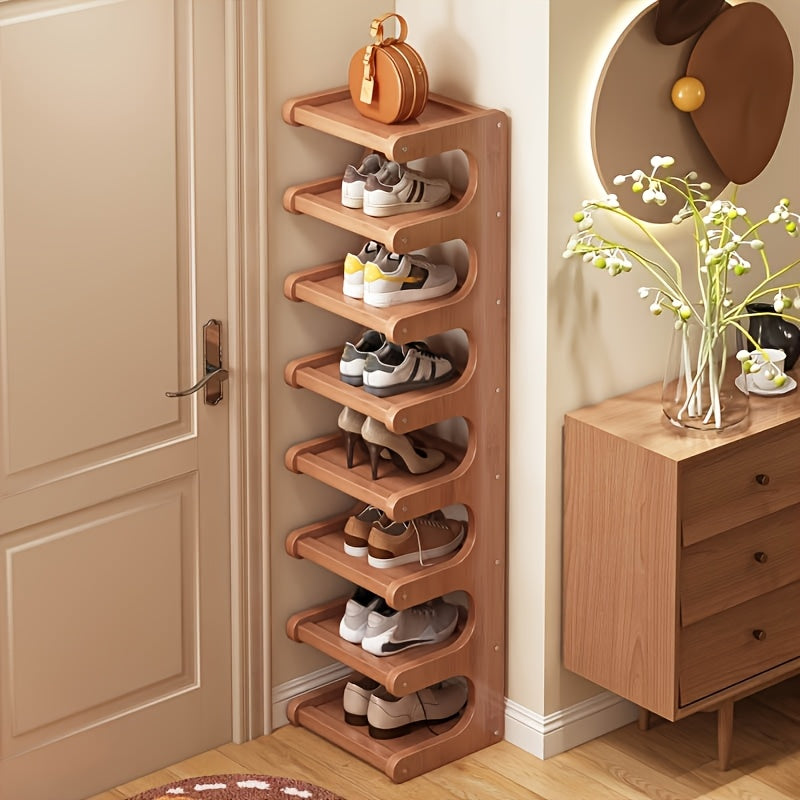 8-Tier Slim Bamboo Shoe Rack | Narrow Vertical Multi-Layer Shoe Organizer | Space-Saving for Entryway, Dorm & Rental Rooms, Apartment Essential, Small Space, Easy Assembly, No Tools, Home Dormitory Door Corner Rental Shoe Cabinet for Various Rooms
