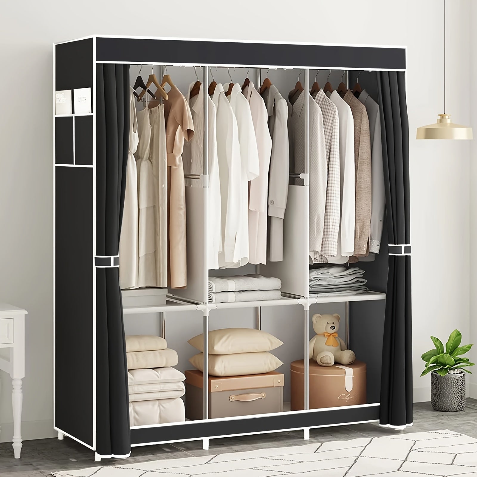 Portable Freestanding Wardrobe Closet Organizer Suitable for Clothes, & - Multifunctional Clothing Rack with Dustproof Cover, Sturdy Frame, Space-Saving Storage for Small Apartments, Dorms, Travel (Modern), Portable Closets