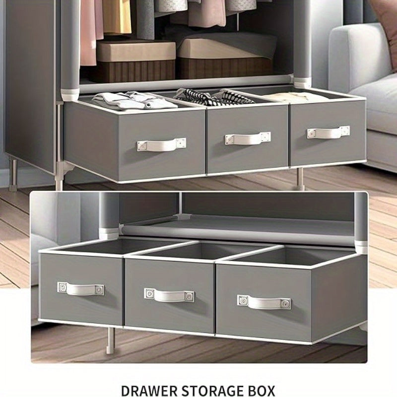 Portable Rolling Door Wardrobe with Hanging Rack & 3-Drawer Storage - Heavy-Duty Freestanding Cloth Cabinet Suitable for Small Spaces, No-Tool Assembly, Compact Mobile Closet (35.4” L X 17.7” W X 67” H), Portable Closets