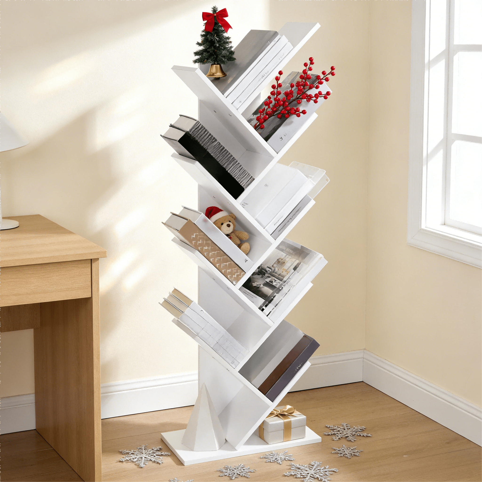 Tree Bookshelf, 9-Tier Bookcase, Large Bookshelf, Corner Shelf, Book Tree, for Bedroom, Living Room, Home Office