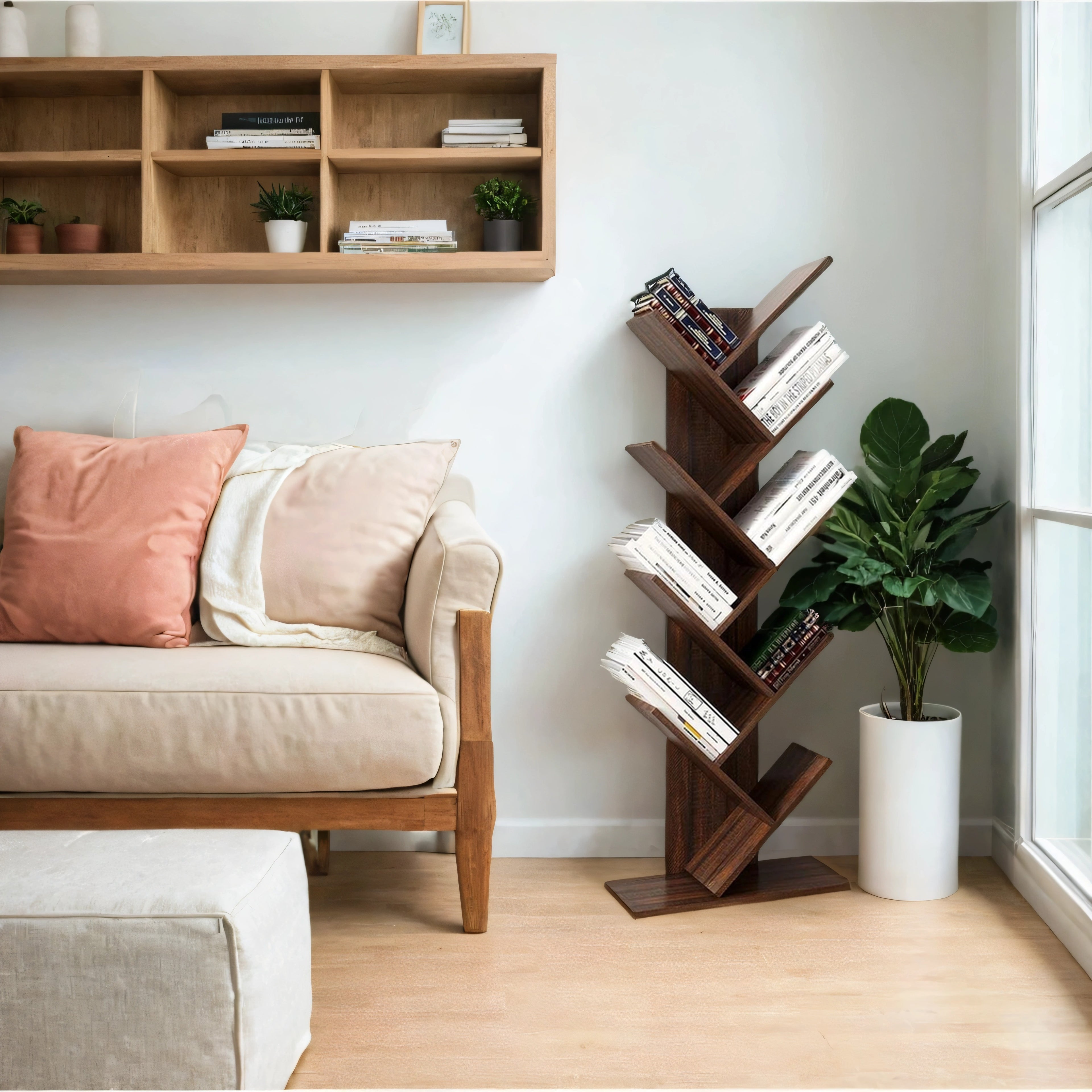 Tree Bookshelf, 9-Tier Bookcase, Large Bookshelf, Corner Shelf, Book Tree, for Bedroom, Living Room, Home Office