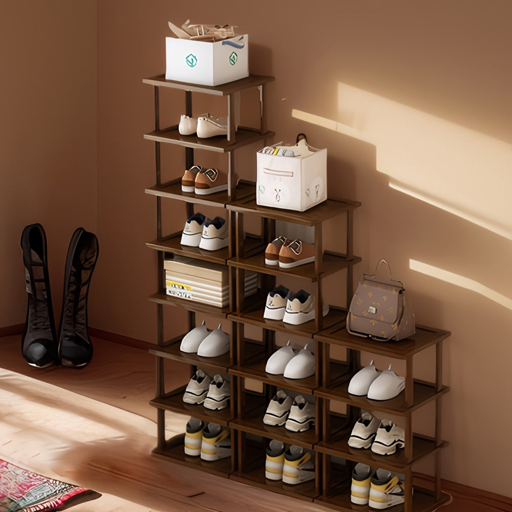 17-Tier Shoe Rack Organizer, Entryway Shoe Rack- Multi-Tier Narrow Shoe Organizer Home, Space-Saving, Easy To Assemble& Stackable, Wooden Brown Storage Rack Entryway, Dorm& Bedroom