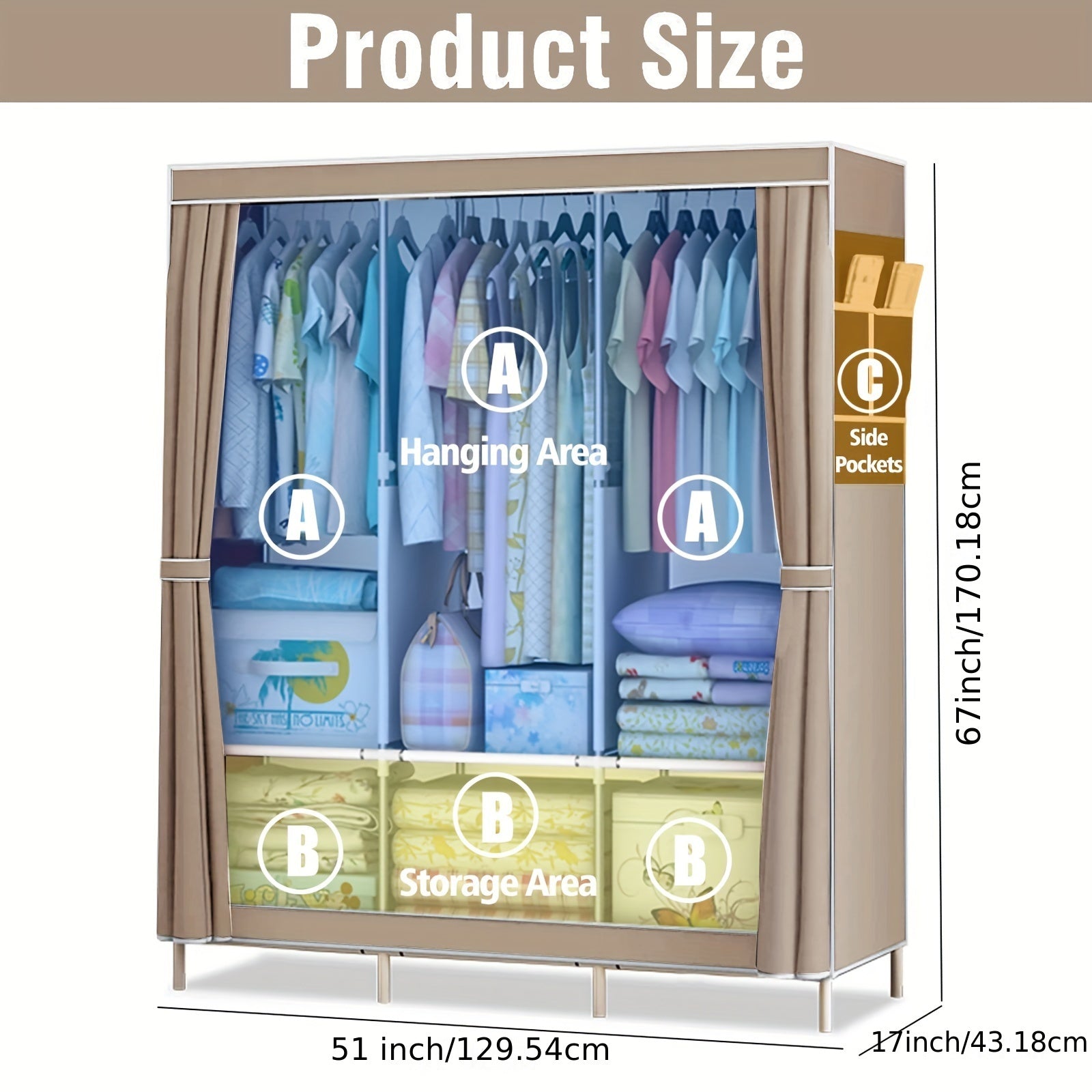 Portable Freestanding Wardrobe Closet Organizer Suitable for Clothes, & - Multifunctional Clothing Rack with Dustproof Cover, Sturdy Frame, Space-Saving Storage for Small Apartments, Dorms, Travel (Modern), Portable Closets