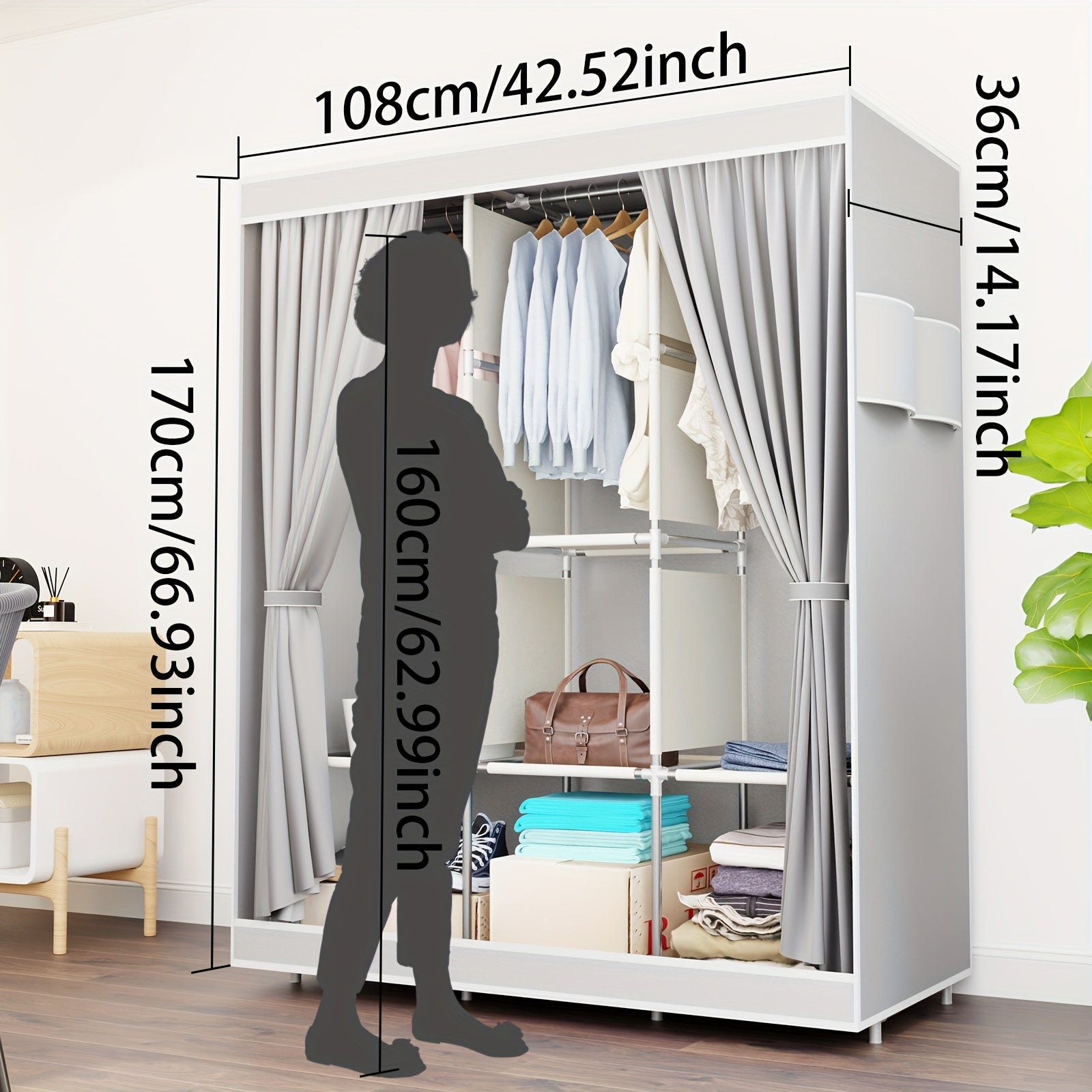 Portable Freestanding Wardrobe Closet Organizer Suitable for Clothes, & - Multifunctional Clothing Rack with Dustproof Cover, Sturdy Frame, Space-Saving Storage for Small Apartments, Dorms, Travel (Modern), Portable Closets