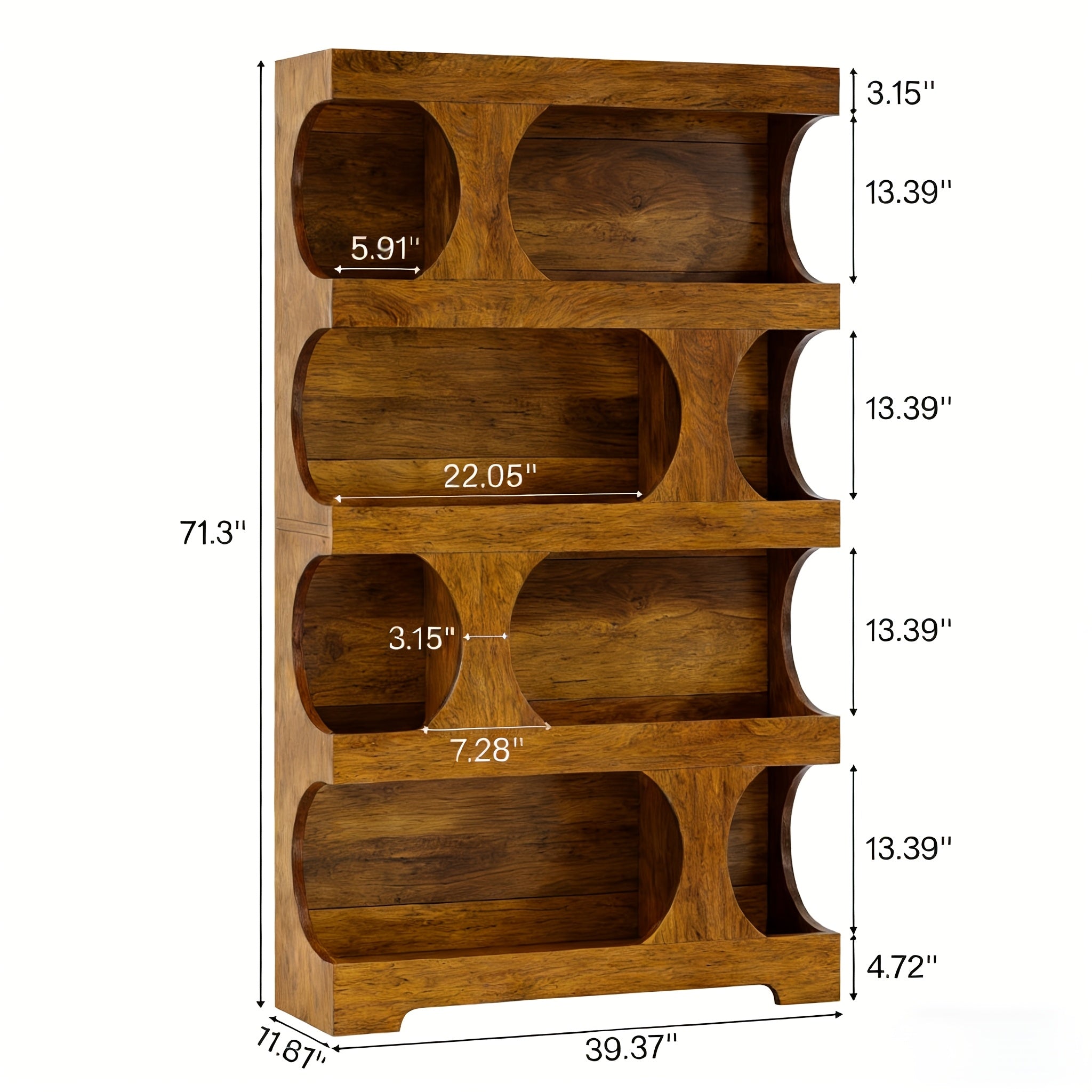 Artistic Curved Multi-Layer Bookshelf | Dual-Use Storage Shelf for Office & Home | Multi-Functional Organizer Display Rack | Brown Hardwood, 4 Shelves, Painted End, Floor Mount