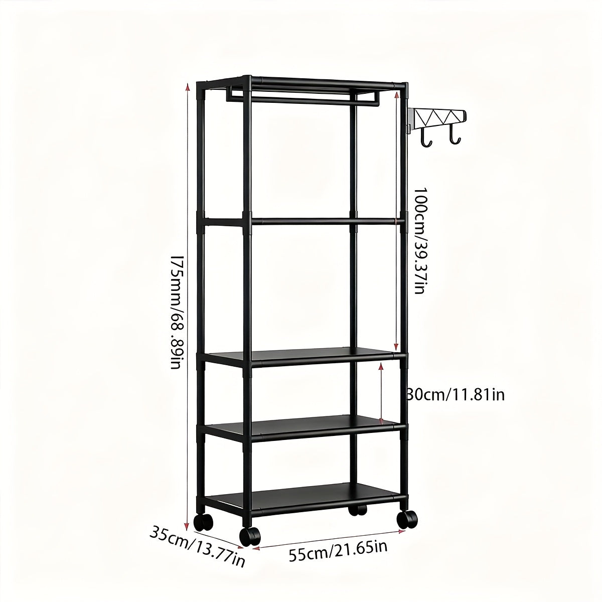 Portable Wardrobe - Multi-functional Design with Hooks, Wheels, And Reinforced Metal Frame. Black Portable Wardrobe with Universal Wheels, Suitable for Temporary Clothing Storage In Bedrooms And Space Utilization for Renters., Portable Closets