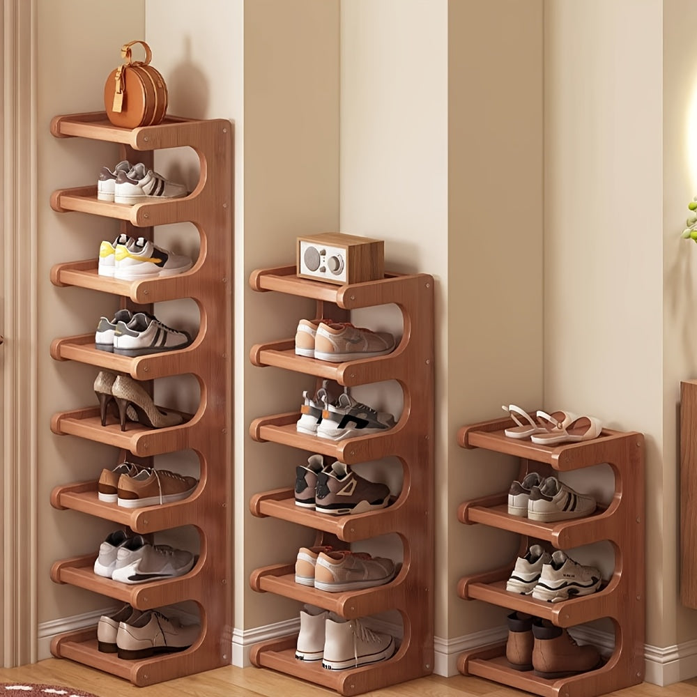 8-Tier Slim Bamboo Shoe Rack | Narrow Vertical Multi-Layer Shoe Organizer | Space-Saving for Entryway, Dorm & Rental Rooms, Apartment Essential, Small Space, Easy Assembly, No Tools, Home Dormitory Door Corner Rental Shoe Cabinet for Various Rooms